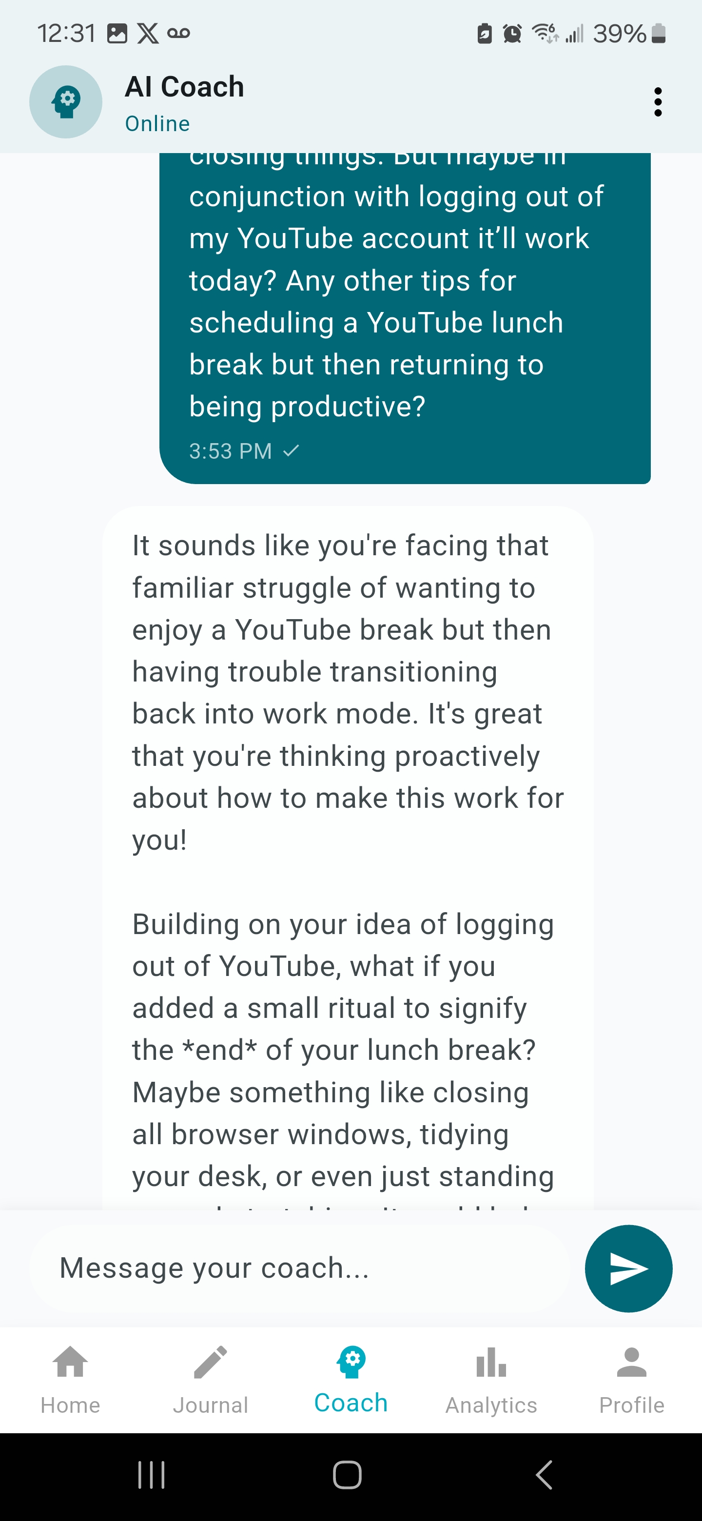 InnerPrompt AI Coach Chat Screen