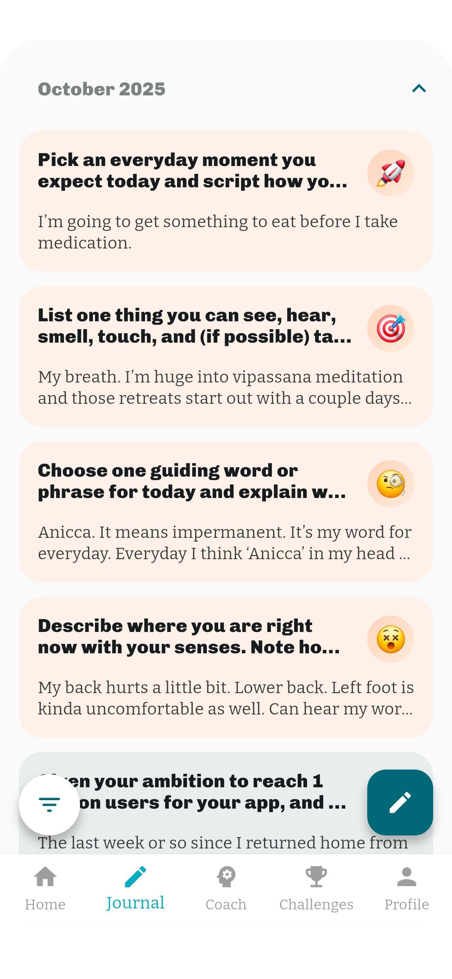 Secure journal list screen