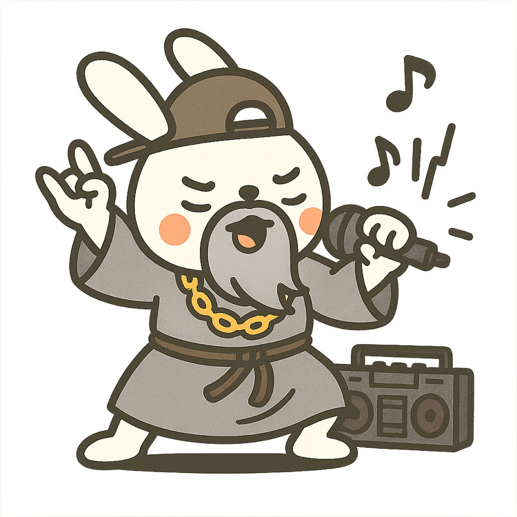 Wise bunny with mic illustration